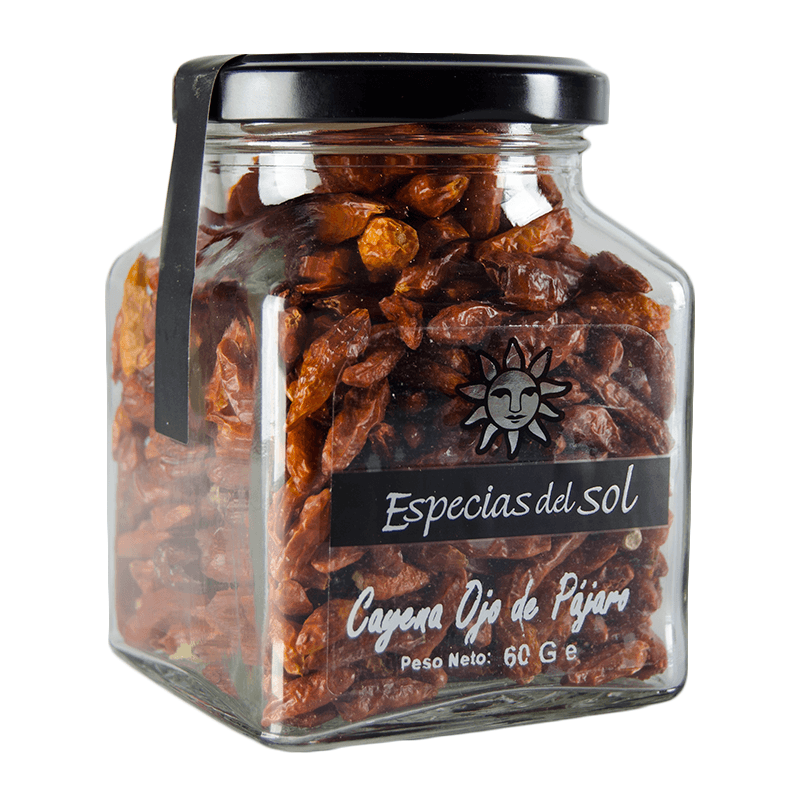 Cayena en rama ojo de p&aacute;jaro. Tarro 60g. Especias del Sol