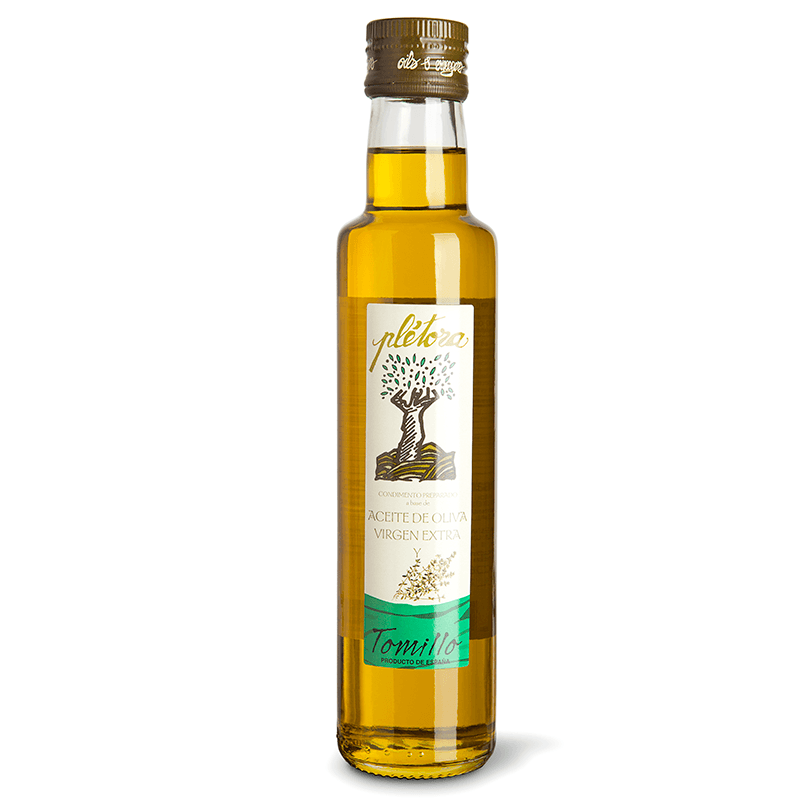 Aceite de oliva Virgen Extra al Tomillo, 250 ml. Pl&eacute;tora.