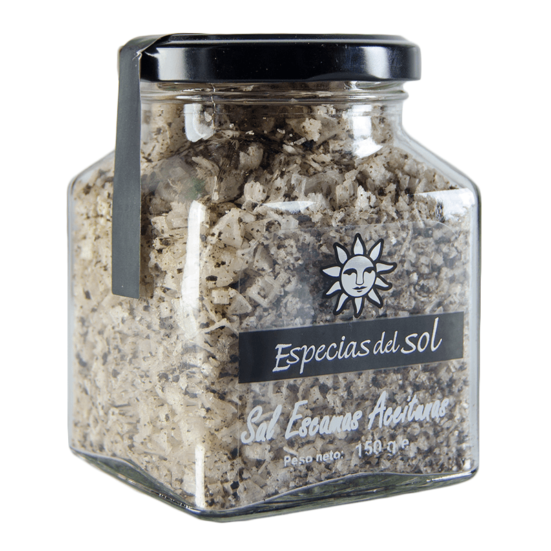 Sal en Escamas con Aceitunas, Tarro 150 g. Especias del Sol