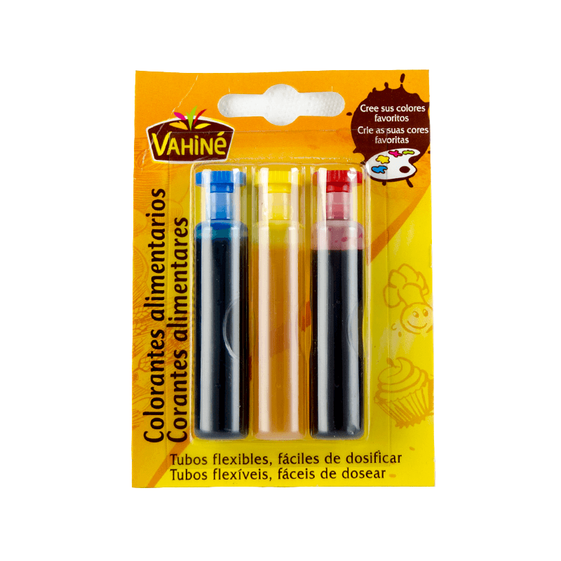 Colorantes Alimentarios, 3 tubos de 6 ml. Vahin&eacute;