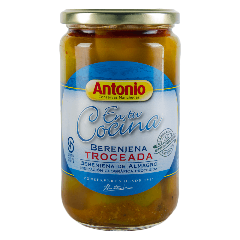 Berenjena troceada, tarro 350 g. Antonio.