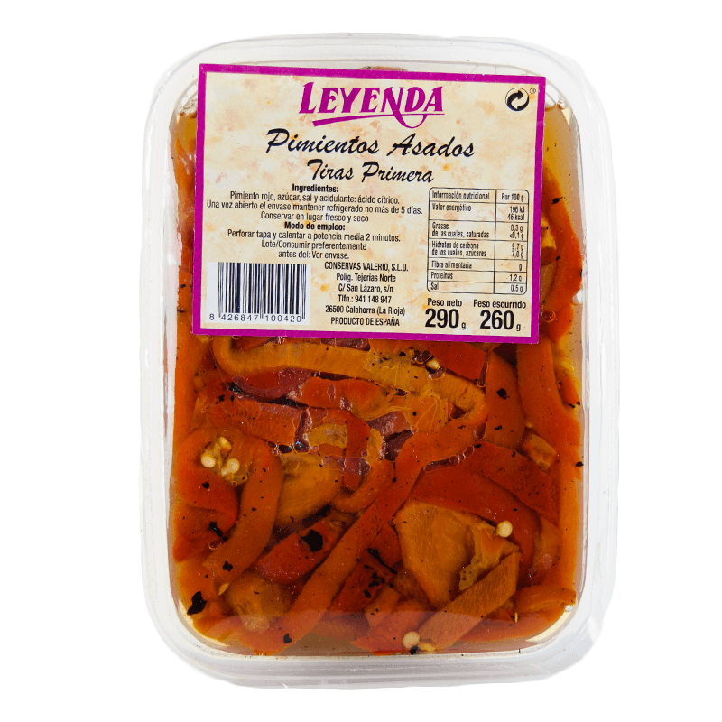 Pimiento Asado Tiras, 260 grs. Leyenda.