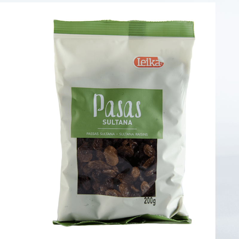 Pasas Sultanas deshidratadas, 200 grs. Leika.