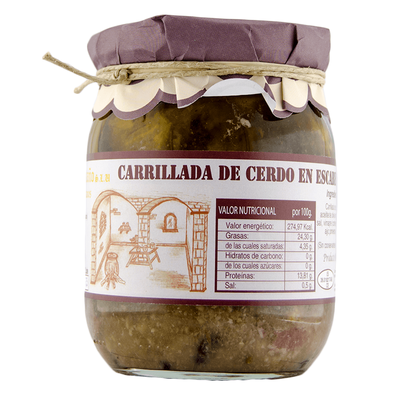 Carrillada de cerdo en escabeche artesano. Frasco de 800 grs.  