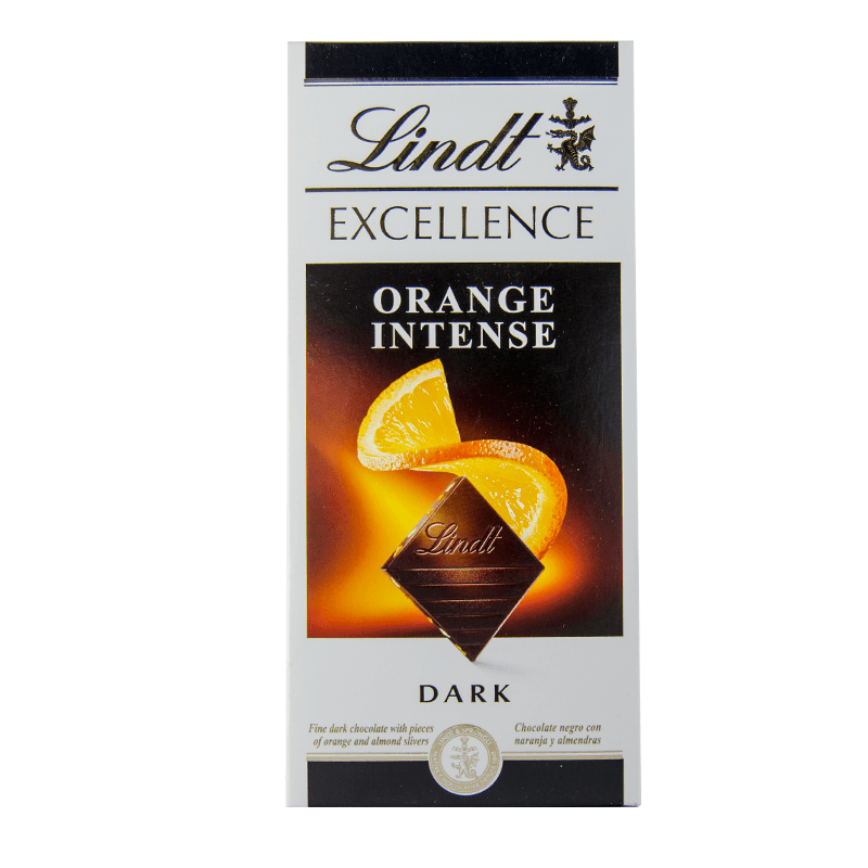Chocolate Negro con Almendras Y Naranja, 100 grs. Lindt.