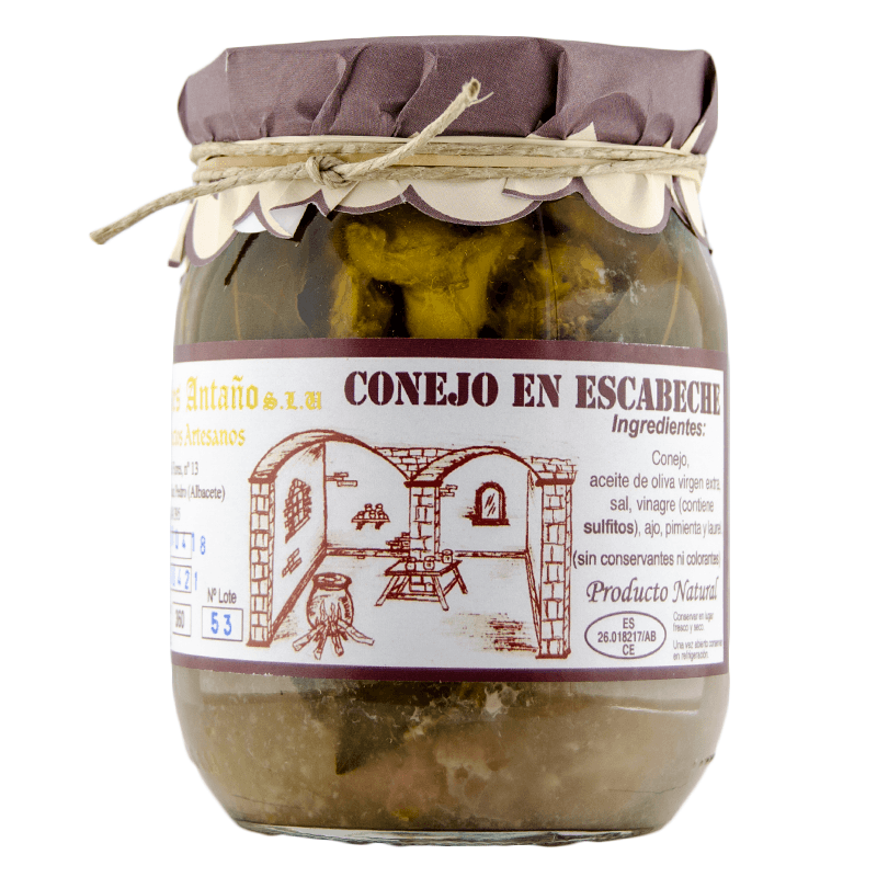 Conejo en escabeche artesano. Frasco de 800 grs.