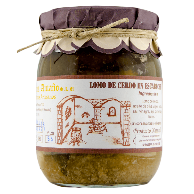 Lomo de cerdo en escabeche artesano. Frasco de 800 grs.