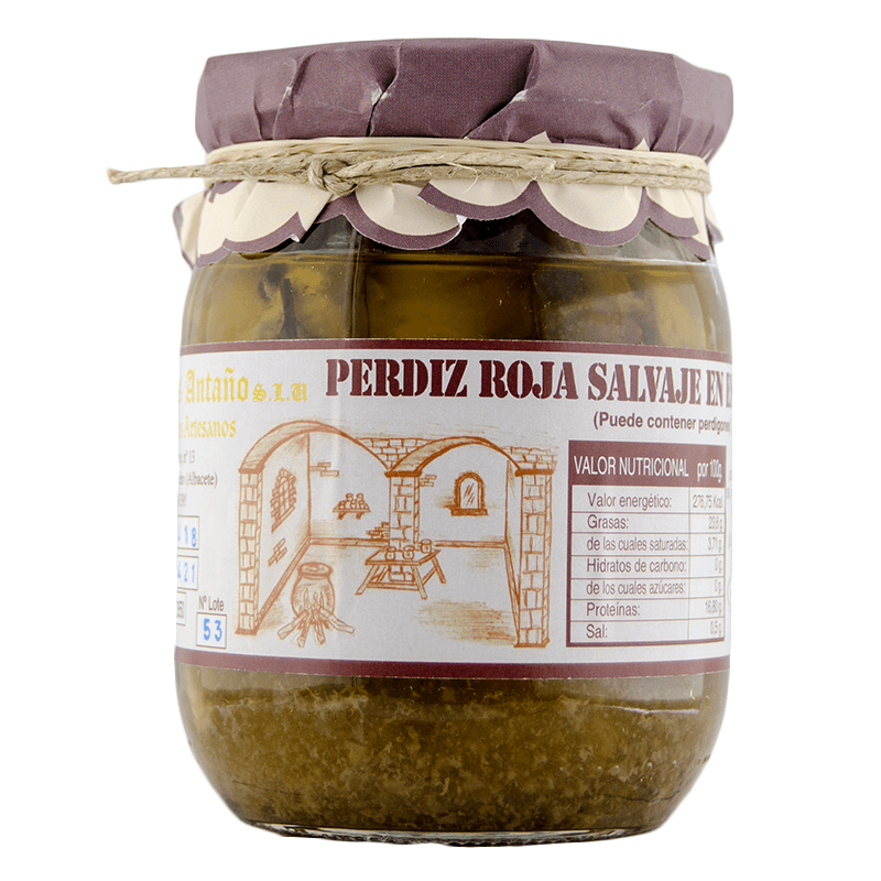Perdiz roja salvaje en escabeche artesano. Frasco de 800 grs.