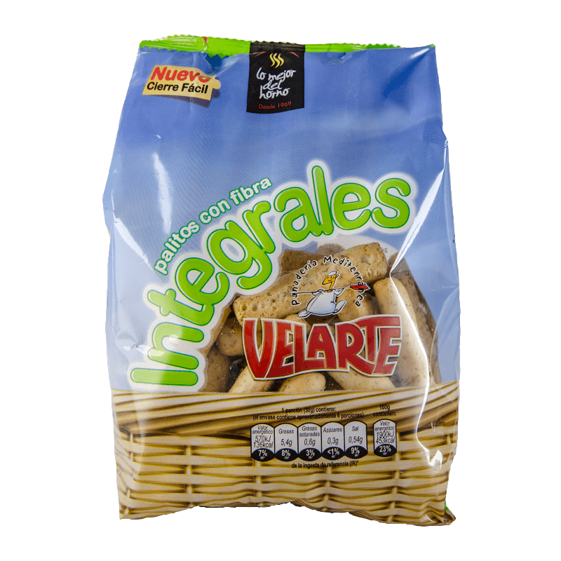 Palitos Integrales con fibra, 250 grs. Velarte.