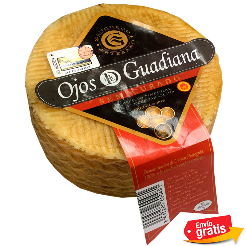 Ojos del Guadiana. Queso Manchego D.O. Semicurado, 2 kg.  Artesano leche cruda.