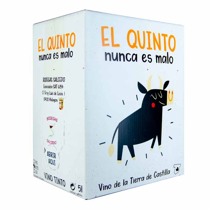 Vino de mesa Blanco o Tinto, El Quinto nunca es malo, Bag in Box 5 l. 