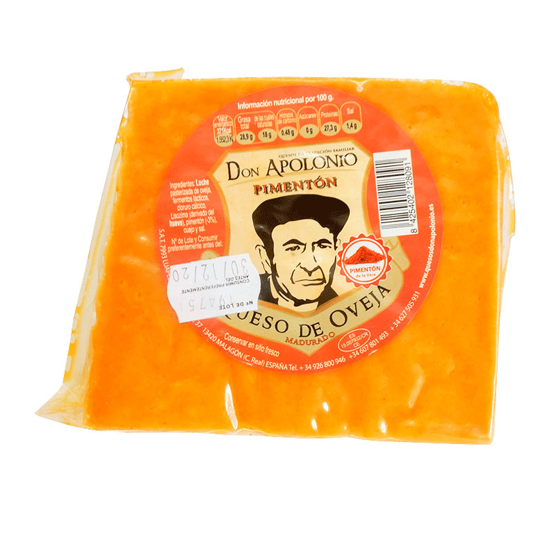 Cu&ntilde;a de 375 g de Queso manchego de oveja al piment&oacute;n. Don Apolonio