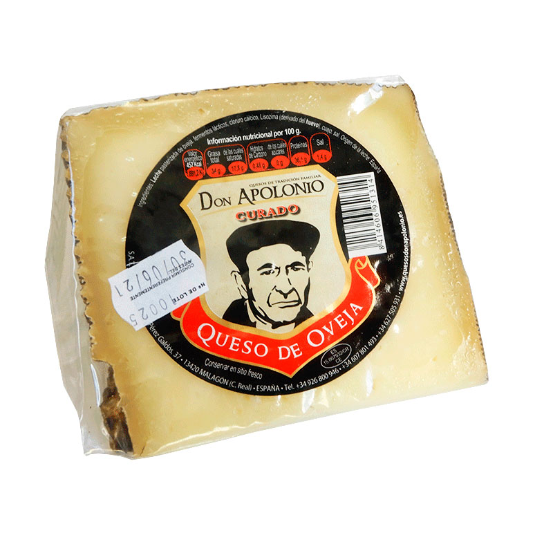 Cu&ntilde;a de 375 g de Queso manchego de Oveja Curado. Don Apolonio.