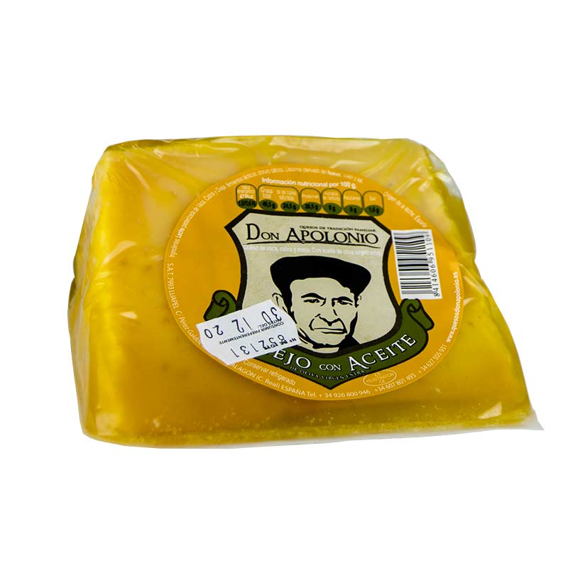 Cu&ntilde;a de 375 g de Queso Mezcla Don Apolonio A&ntilde;ejo en aceite.