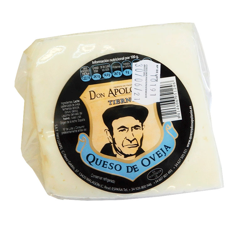 Cu&ntilde;a de 375 g de  Queso Tierno de Oveja. Don Apolonio.