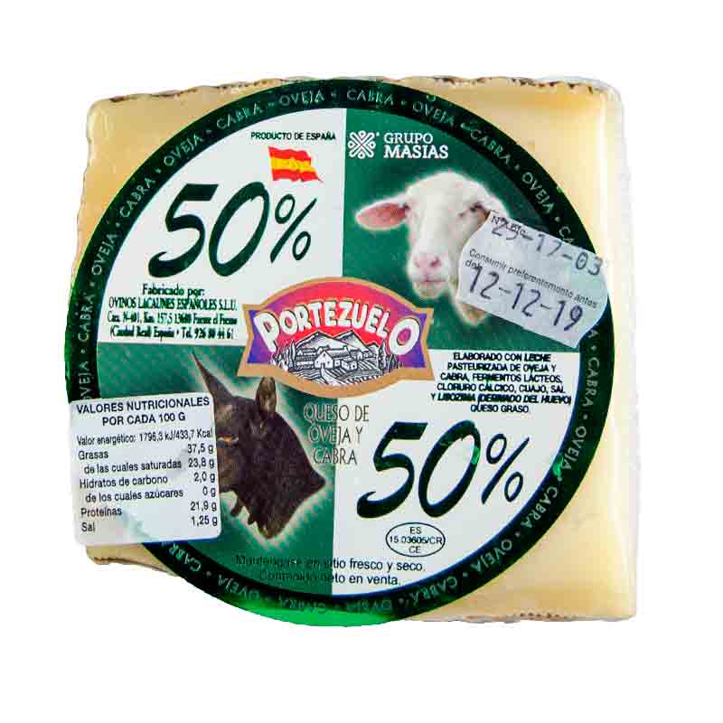 Cu&ntilde;a de 700 g de Queso Mezcla 50% Oveja 50% Cabra Semicurado. Portezuelo.