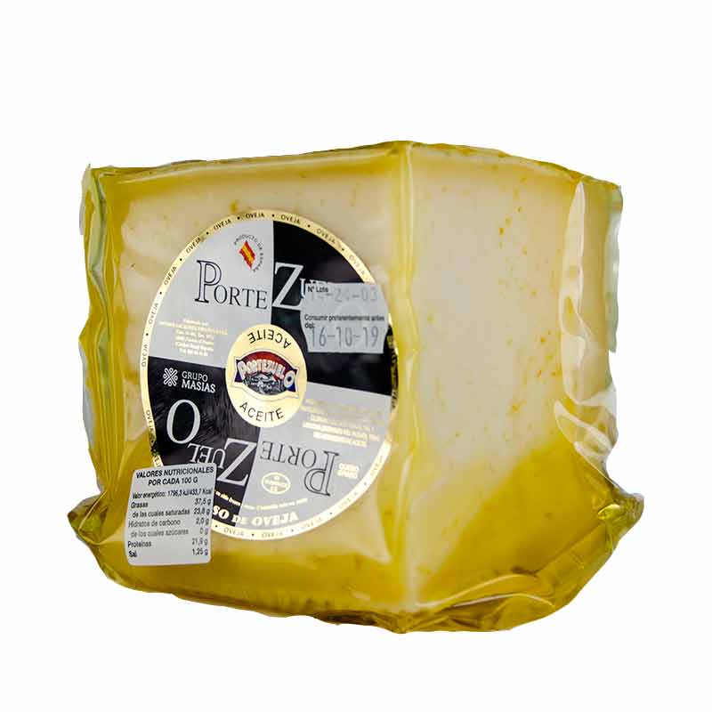 Cu&ntilde;a de  800 g de Queso Manchego de Oveja en Aceite. Portezuelo.